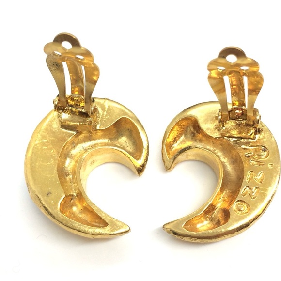 VINTAGE CELESTIAL RON RIZZO GOLD TONE CRESCENT MOON CHUNKY CLIP-ON EARRINGS - Picture 11 of 17